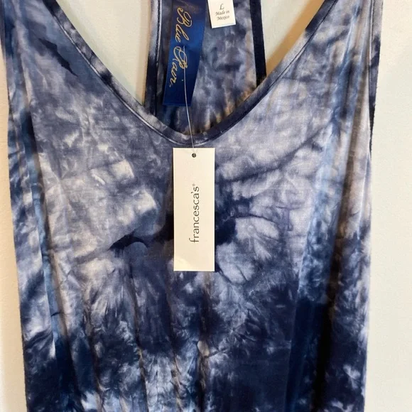Francesca’s Blue Rain Tie Dye Romper NWT Large Pockets - Picture 2 of 6